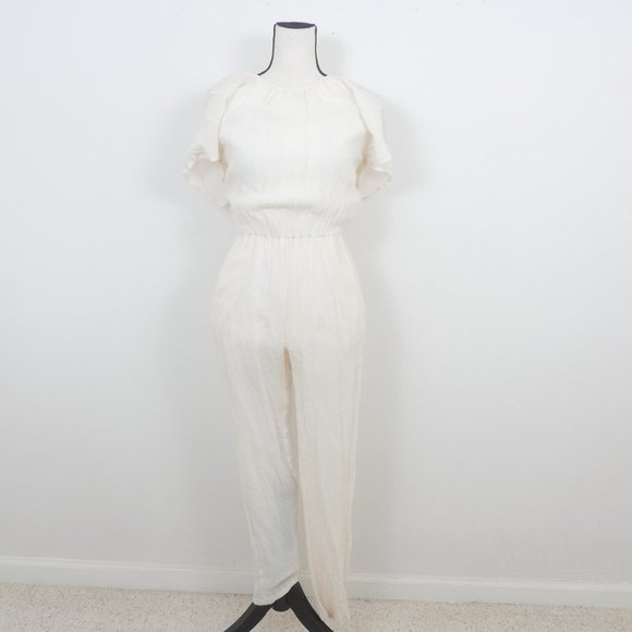 Objects Without Meaning Cream Gauze Short Sleeve Skinny Leg Size Small Jumpsuit - Picture 1 of 16
